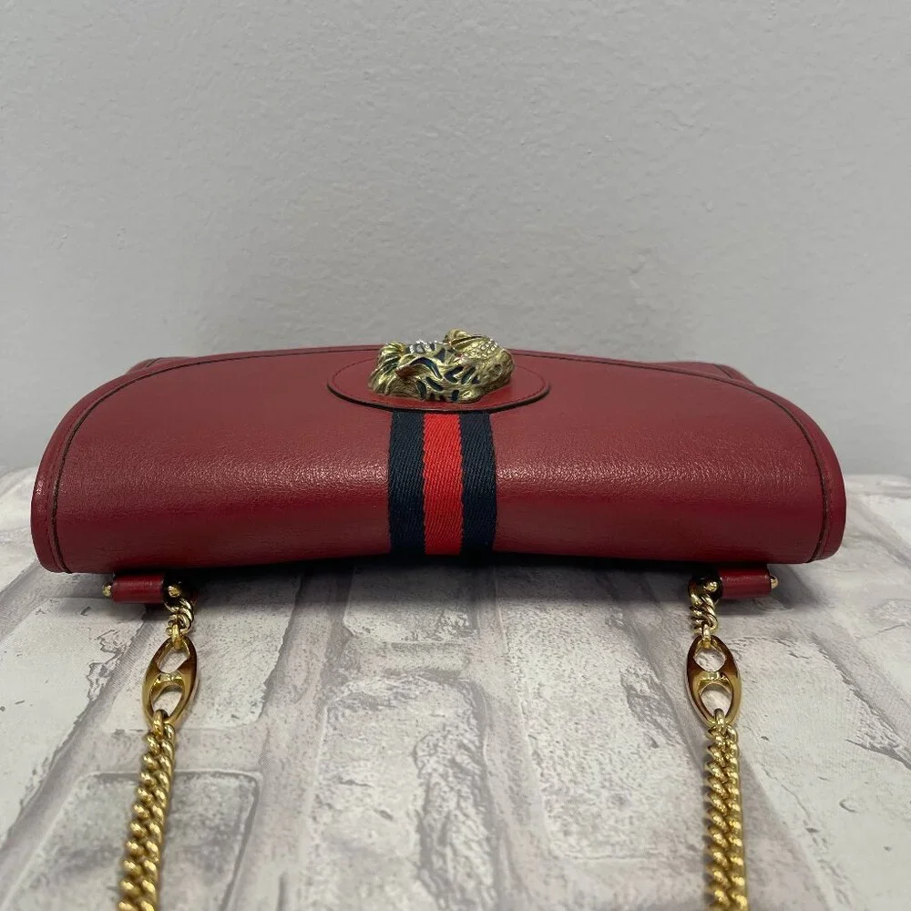 Gucci Rajah Web Chain Shoulder Bag in Red Leather - Small - Preowned - Picture 6 of 15